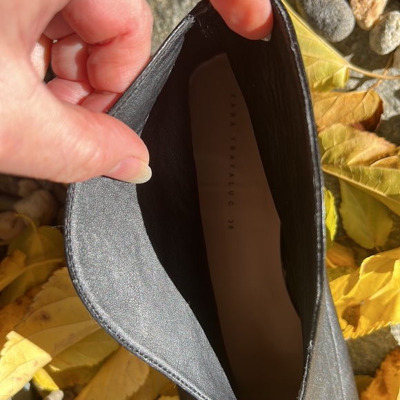 Zara Trafaluc black leather pointed toe split top ankle boots, women’s 38 - Picture 5 of 11